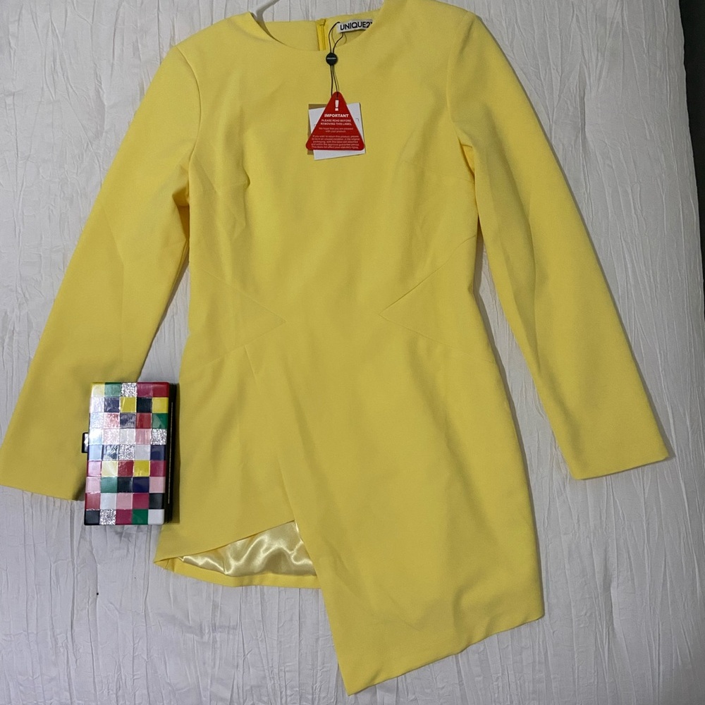 Yellow long sleeve asymmetrical drees